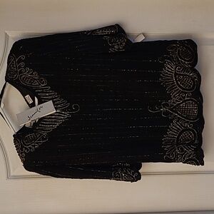 NWT Deadstock Jennifer 100% Silk Intricate Beaded Glamorous Scalloped Hem Top